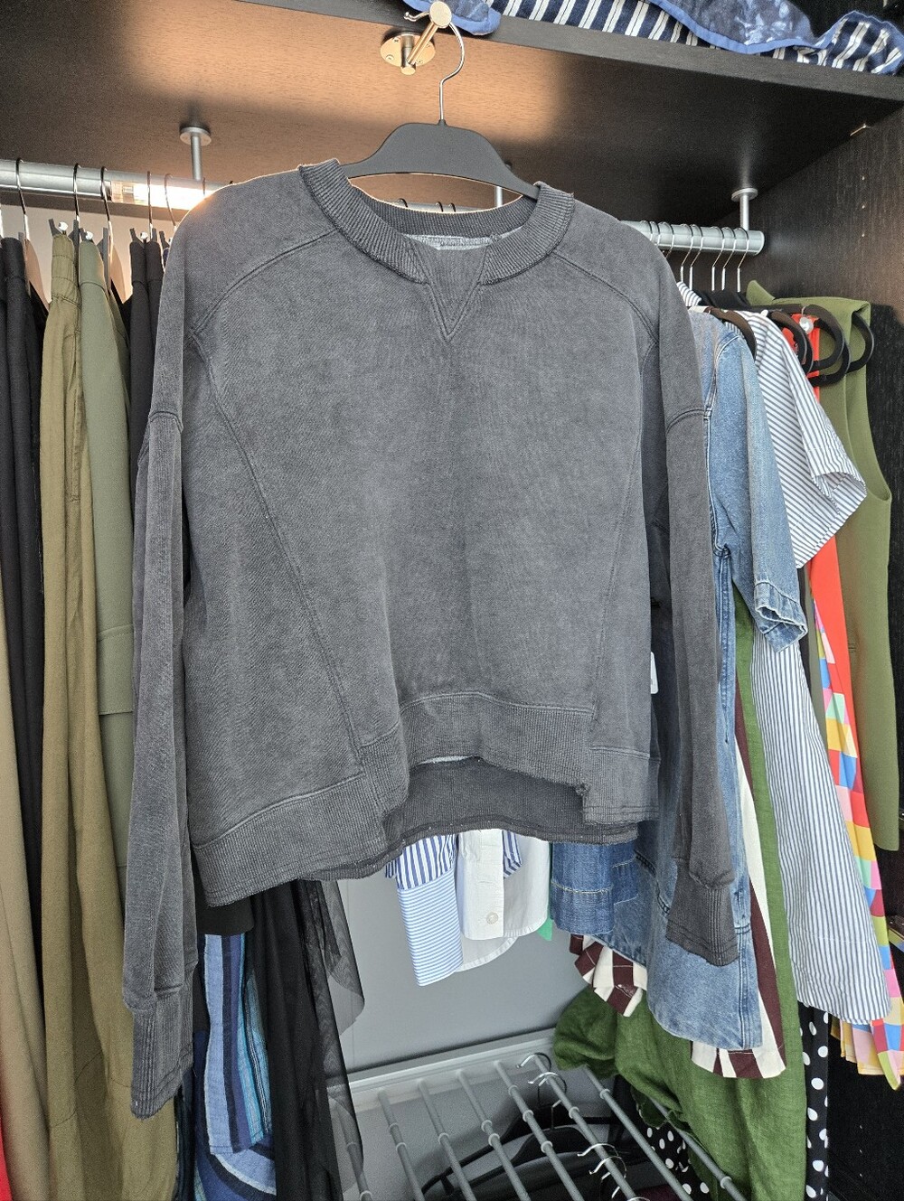 Free People Charcoal Gray Washed Crewneck Sweatshirt